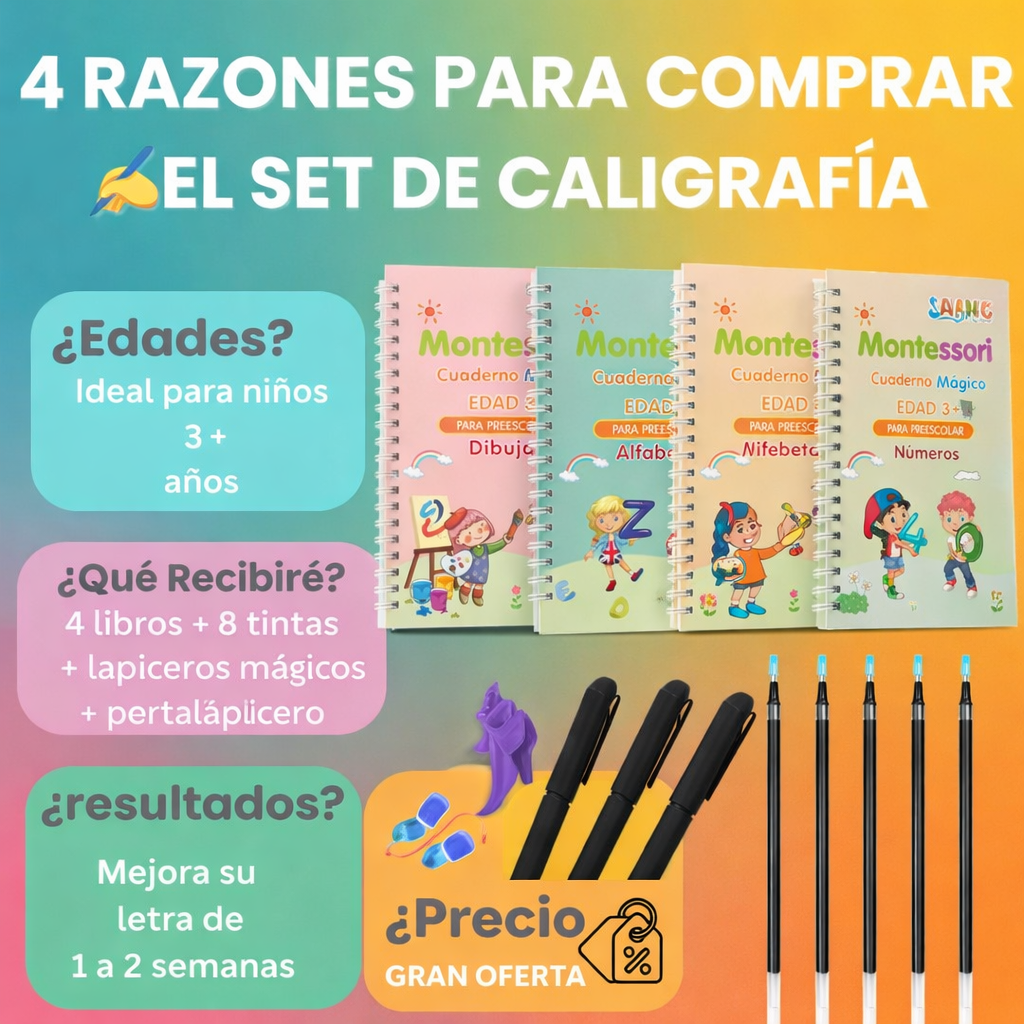 Cuaderno Magico de escritura para niños 4 unidades